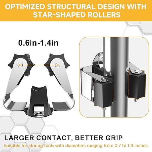 Broom Holder Wall Mount – 3 Pack Broom Rack with Star Shaped Rubber Rollers & Nickel Plated Brackets for Strong Grip and Long Life – Ideal for Garden Tools Organization-NeatNest