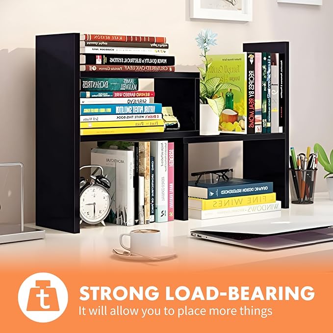 ShellKingdom Desk Shelf Organizer, Desktop Shelves, Adjustable Desktop Corner Shelf, Bookshelf Storage Rack and Cubicle Decor for Desk, Tabletop, School, Office, Dorm Desk Organizer - Black-NeatNest