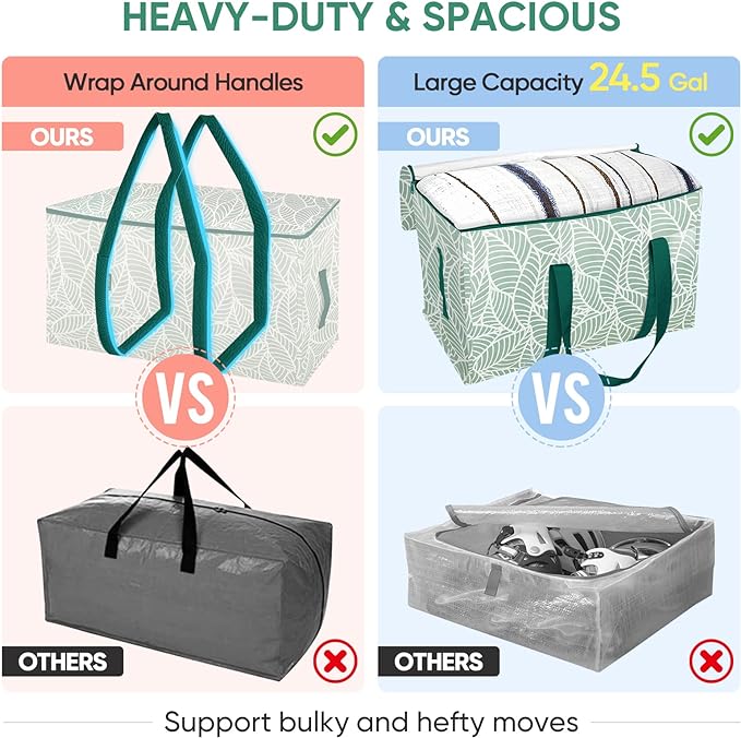 BALEINE 6-Pack Oversized Moving Bags with Reinforced Handles, Heavy-Duty Storage Tote for Clothes, Moving Supplies (Antique Folidage, 6-Pack)-NeatNest