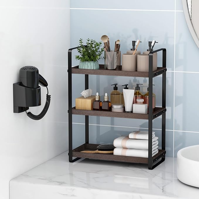 Bathroom Counter Organizer,Bathroom Countertop Organizer,Counter Shelf,Countertop Storage,Organization and Storage,Makeup Shelf,Sink Caddy(Brown 3 Tier)-NeatNest