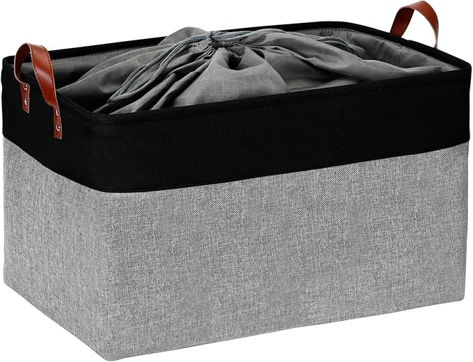 DULLEMELO Extra Large Canvas Fabric Storage Basket, 70L Foldable Closet Storage Bin with Handles, 22" Large Blanket Basket Living Room for Storage Toys, Pillows, Clothes, Books (Black&Grey)-NeatNest