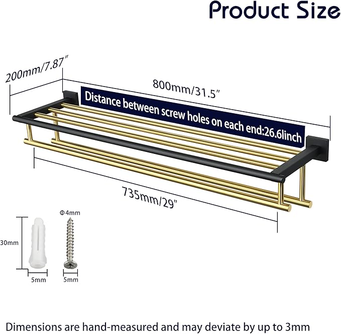 Alise Towel Rack,Towel Hanger with Double Towel Bars,Wall Mount Tower Holder for Bathroom and Lavatory,SUS 304 Stainless Steel Towel Shelf,Gold and Finish,32 Inch