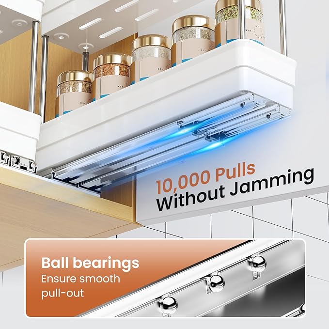 3 Packs Pull Out Spice Rack Organizer for Cabinet, Vertical Spice Rack Pull Out, Heavy Duty Slide Out Seasoning Organizer, 2.3''Wx10.35''Dx8.26''H, 3 Drawers 2 Tiers(White)