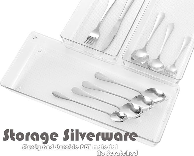 ihomecooker 3 Pack Clear Plastic Drawer Organizer Tray Cutlery Utensil Makeups Drawer Organizers 15" X 6"-NeatNest