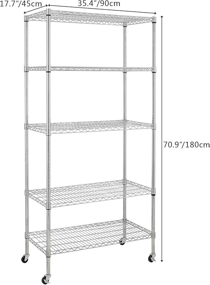 5 Tier Adjustable Storage Shelf Metal Storage Rack Wire Shelving Unit Storage Shelves Metal for Pantry Closet Kitchen Laundry