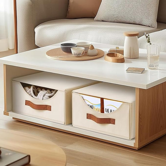 Closet Organizers and Storage - Large Stackable Storage Bins with Drawer, Fabric Bins for Organization, Collapsible Drawer Organizer Clothes for Bedroom, Living Room, 4 Pack, Beige-NeatNest