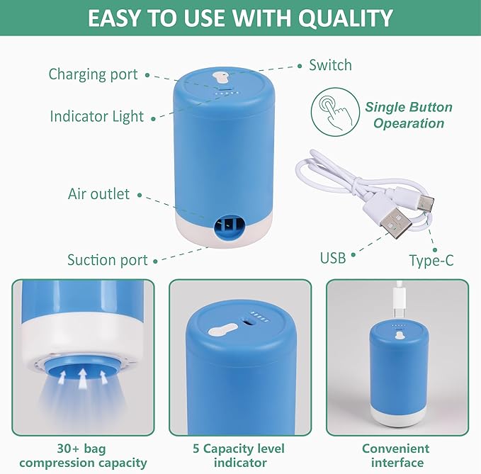 Cozy Essential 35 Pack Vacuum Storage Bags with Electric Pump, Vacuum Seal Space Saver Bags for Clothing, Pillows, Blanket, Bedding, Comforters-NeatNest