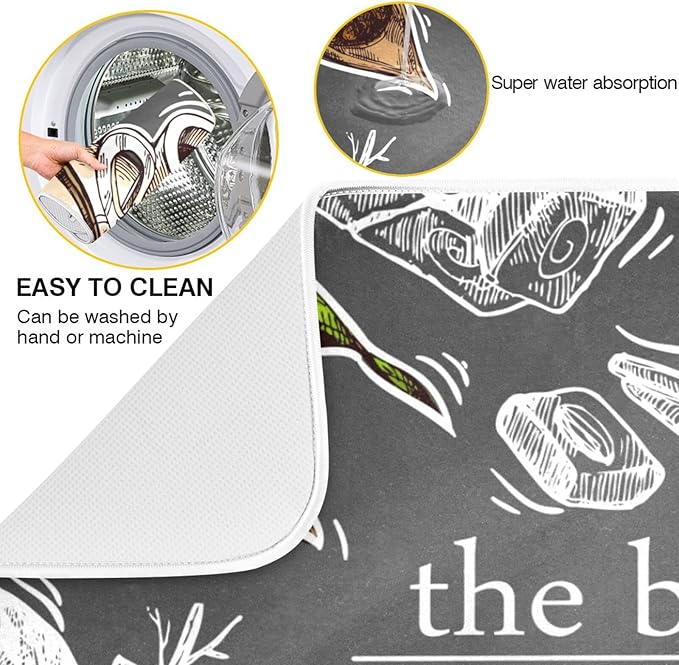 Absorbent Dish Drying Mat for Kitchen Counter - Coffee the Best Chocolate Microfiber Drying Pad, Reversible Drainer Mats for Countertop, Large 18" x 24"