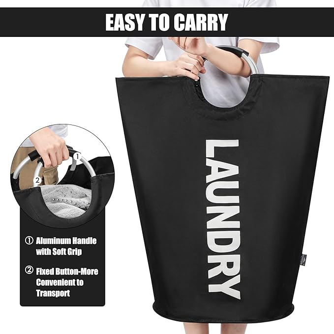 DOKEHOM 125L X-Large Laundry Basket, Collapsible Laundry Bag, Freestanding Tall Clothes Hamper, Foldable Washing Bin (Black)-NeatNest