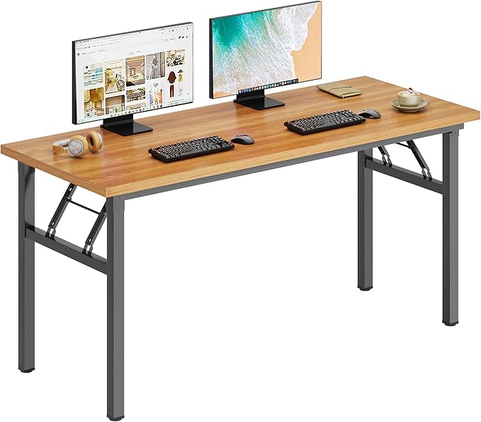 DlandHome Large Computer Desk, Folding Desk, Decent and Steady Home Office Desk/Workstation/Table 54.3inch Teak Black-NeatNest
