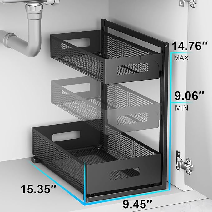 Under Sink Organizer Pull Out Cabinet Organizer Adjustable Height 2 Tier with Sliding Drawers Kitchen Bathroom Organizer and Storage(1pc)-NeatNest