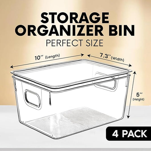 Clear Plastic Storage Bins with Lids, Perfect for Kitchen Organization or Pantry Organization and Storage, Stackable Fridge Organizer Bins, Storage Containers for Organizing, Cabinet Organizers-NeatNest