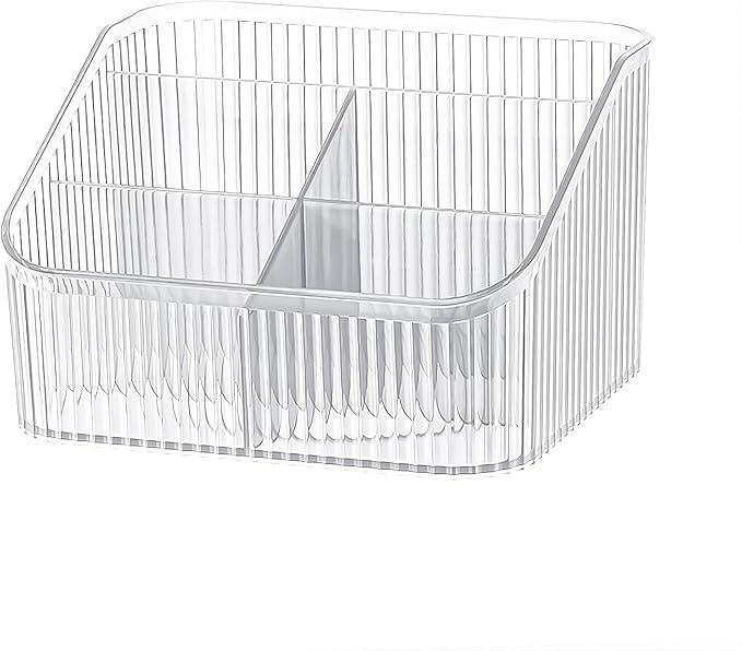 DASITON Large Capacity Makeup Brush Holder,5 Slot Makeup Brush Cup,Vintage striped Make Up Brush Holder,for Vanity Decor,Bathroom Countertops,Desk Storage Container,Cosmetic Display cases(Clear-L)-NeatNest