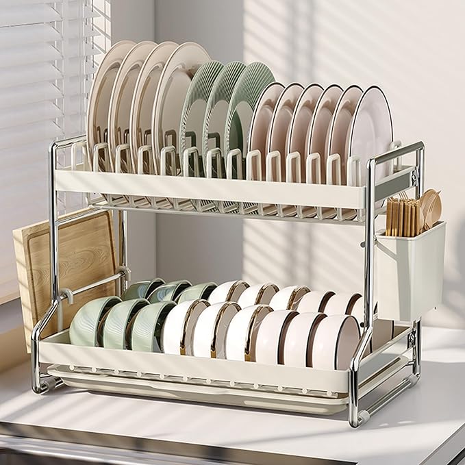Dish Drying Rack 2 Tier Countertop Dish Draining Rack Organizer White