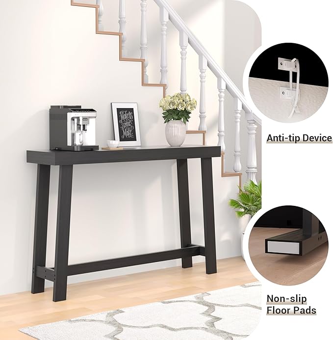 Bamboo Wood Entryway Table 47.2" Console Table, Narrow Sofa Table with Support Beam for Entrance, Hallway, Living Room, Bedroom, Foyer(Black)-NeatNest