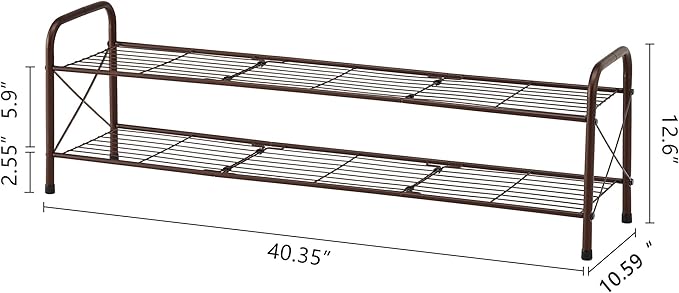 Hoctieon 2 Tier Shoe Rack for Closet, Durable Mesh Style Shoe Rack, Entryway Shoe Shelf, Shoe Storage Organizer for Hallway, Bedroom, Living Room, Wardrobe, Brown-NeatNest