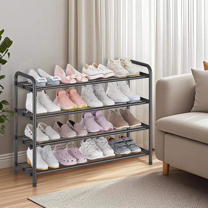 KANAV 4-Tier Expandable Shoe Rack – Adjustable Shoe Organizer & Shoe Storage for Closet, Entryway, and Front Door – Space-Saving Shoe Shelf and Rack Organizer for Home - Black-NeatNest