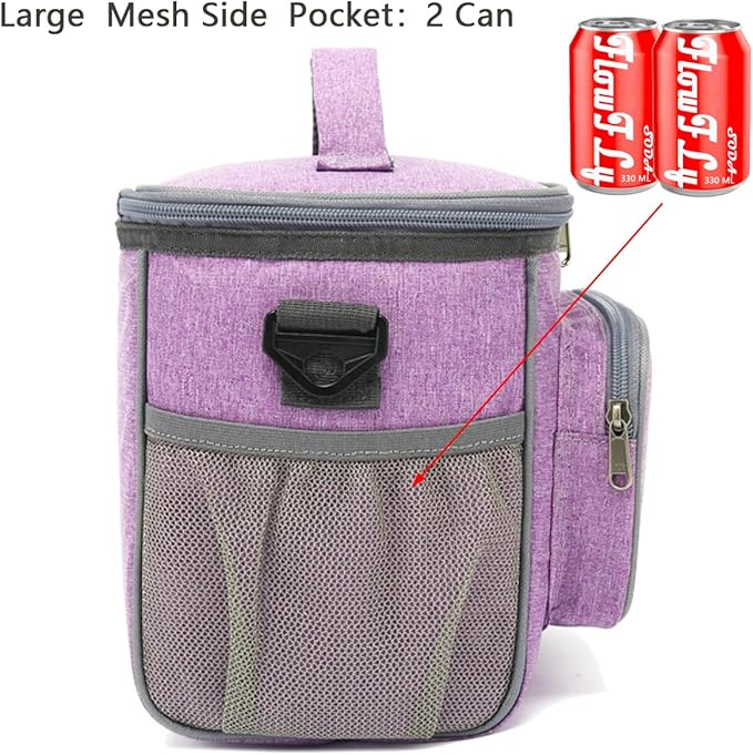 FlowFly Insulated Reusable Lunch Bag Adult Large Lunch Box for Women and Men with Adjustable Shoulder Strap,Front Zipper Pocket and Dual Large Mesh Side Pockets,Purple-NeatNest