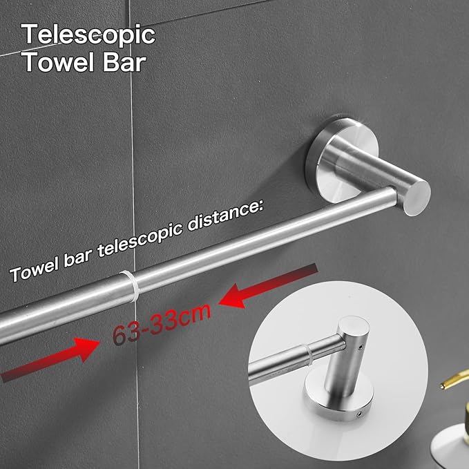 Adjustable Towel Racks Bathroom Towel Drying Rack Wall Mounted Expandable Towel bar 15.7-27.7 inches can be Extended Telescopic Towel bar (Brushed)