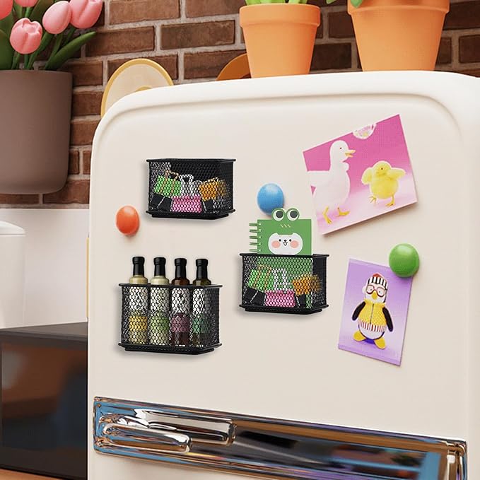 Black Magnetic Basket, Magnetic Organizer Holder Refrigerator Basket, Magnetic Baskets Heavy Duty, Magnetic Holder for Refrigerator Locker Whiteboard Office,Medium x1&Small x2 Set of 3-NeatNest