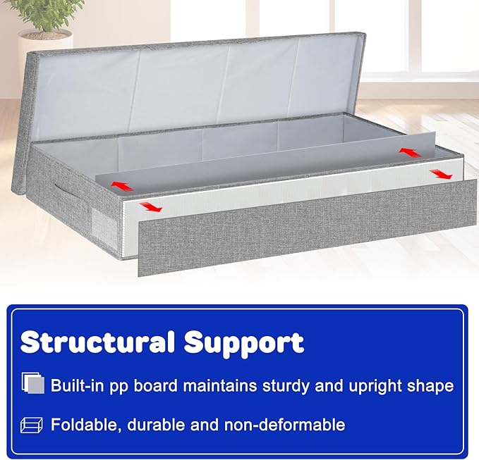 65L Jumbo Under Bed Storage, Underbed Storage Containers With Lids, Extra Large Blanket Storage Bins With Reinforced Handles For Bedroom Organization, Comforter, Clothes, Pillow -2 Pack, Grey-NeatNest