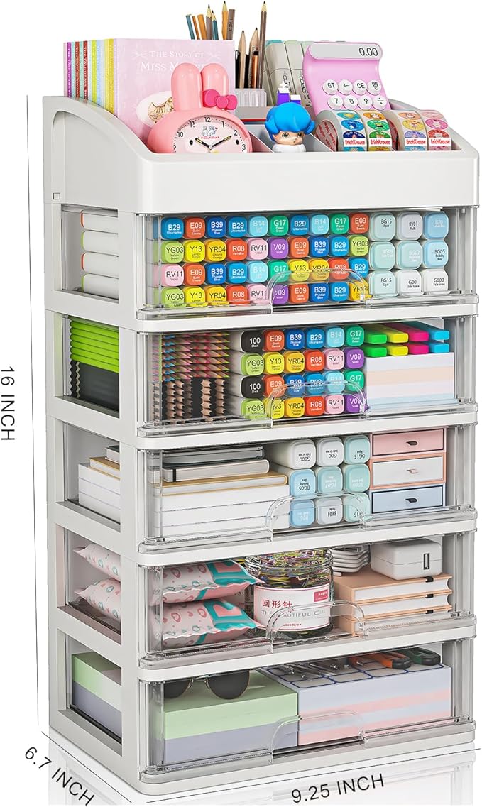 Desk Organizer with Drawers, 5 Drawers Storage Organizer, Desktop Storage Drawers for Office Supplies, Plastic Stationary Organizer, Makeup Organizer, Desk Storage Box for Office, School, Home-NeatNest
