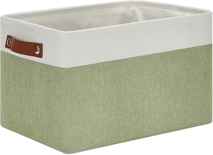 DULLEMELO Fabric Storage Bin for Laundry, Home, Foldable Storage Basket for Shelves, Toys, Collapsible Storage Basket Bin for Office, Closet,Bedroom(White&Green)-NeatNest