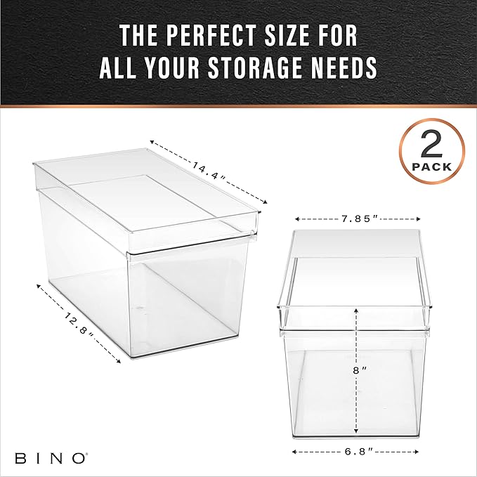BINO | Plastic Storage Bins, Large - Deep | THE HANDLER COLLECTION | Multipurpose Organizer Bins | Kitchen Pantry Organizers and Storage | Clear Containers for Organizing Home | Freezer Organizer-NeatNest
