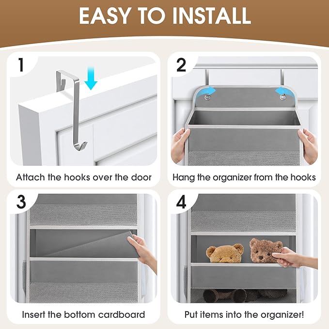 1 Pack Over The Door Organizer, Hanging Storage Organizer with Clear Window, 40lb Ultra Sturdy Large Capacity Room Organizer for Pantry Laundry Bathroom Nursery Closet Baby Essential (Grey)-NeatNest