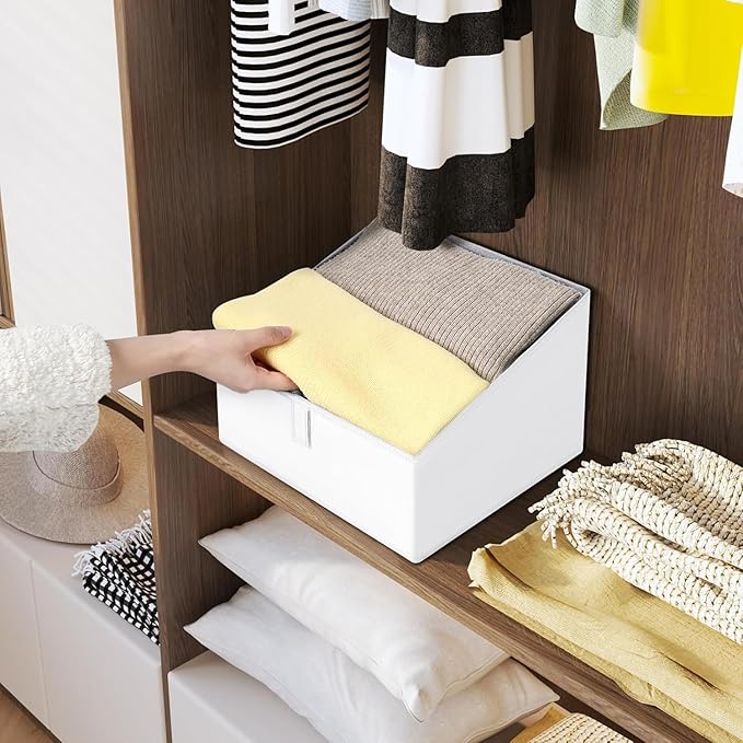 DIMJ Closet Storage Bins 8 Pack - Fabric Trapezoid Closet Organizer Bin, Foldable Storage Baskets for Shelves, Shelf Organizer, Clothing Storage Box for Toys, Books, Towel, Clothes-NeatNest