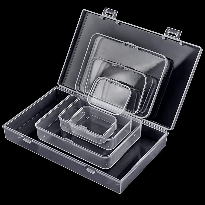 24 Pack Mixed Sizes Rectangular Mini Plastic Containers Clear Plastic Storage Boxes with Hinged Lids and Labels Empty Beads Organizers for Small Items Art Craft Jewelry Projects-NeatNest