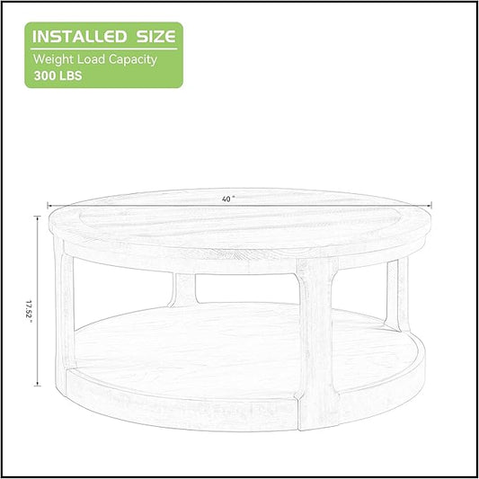 Coffee Table Round Wood Brown 40" Coffee Tables for Living Room Modern Circle Center 2-Tier Solid Desktop Minimalistic Design Accent with Shelf Storage Home Furniture Apartment Office Easy to Assemble-NeatNest