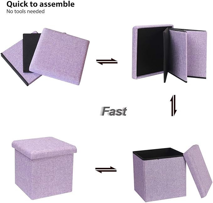 B FSOBEIIALEO Storage Ottoman Cube, Linen Small Foot Seat, for Living Room, Bedroom, Home Office, Dorm Storage Footrest Light Purple 11.8"x11.8"x11.8"