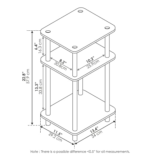 Iceberg IndestrucTable Too 1200 Series, Personal Folding Table, Charcoal, 20” W x 30” & Furinno Just 3-Tier Turn-N-Tube End Table, 1-Pack, White/White-NeatNest