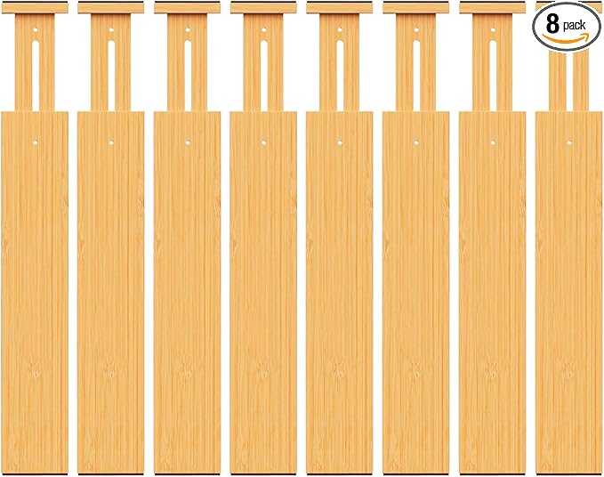 BAMBUROBA Bamboo Drawer Dividers, Adjustable Expandable Drawer Organization Separators - 17-22" for Bedroom, Bathroom, Dresser and Office - 8-Pack-NeatNest
