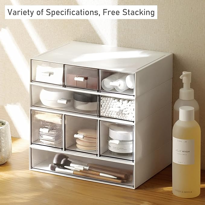 Desk Organizer with Drawers Stackable Storage Drawers, Plastic Compact Desk Storage Box Great for Office School Home Small Space- 1drawers (White)-NeatNest