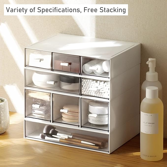 Desk Organizer-3 Tier Stackable Storage Drawers with 6 Compartments White Compact Desk Storage Drawers Great for Makeup Storage Bathroom Organization Accessories Etc (White)-NeatNest
