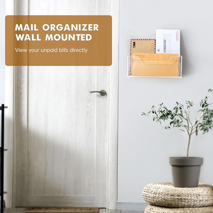 BEYGORM Acrylic Mail Organizer for #10 Envelopes, 2-Slot Wall-Mounted & Countertop Letter Holder, Clear Hanging Mail Rack for Home Office-NeatNest