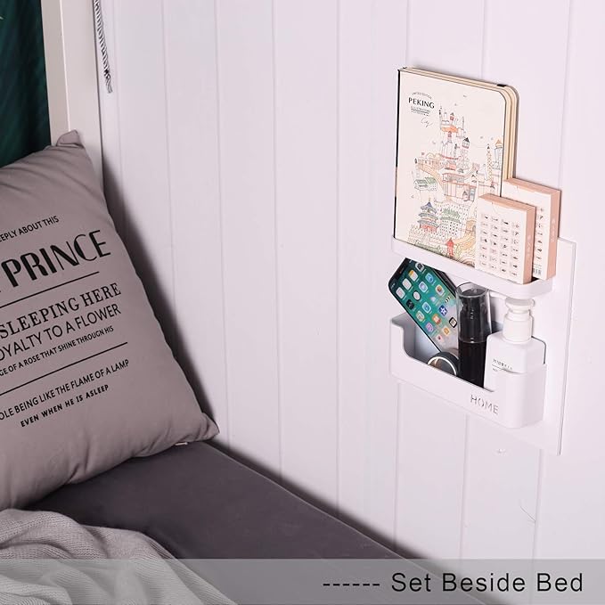 Bedside Shelf Bedroom Dorm Room Rack Organizer Storage -Use as Kid Student Wall Shelf to Organize Headphone,Remotes,Glass,Cellphones(Vertical Type/Black)-NeatNest