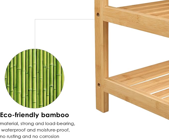 HIFIT Bamboo Shoe Bench Rack with Storage, Entryway Storage Bench with Padded Seat, Shoe Oiganizer Shelf for Entryway Mudroom Bathroom Hallway, Natural