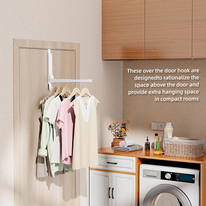 Over The Door Hangers, Over Door Hooks for Hanging, Small Space Dual Folding Portable Extra Long Over Door Clothes Hanger for Clothes, Hats, Bags and Towels (1Pack,White(Update))