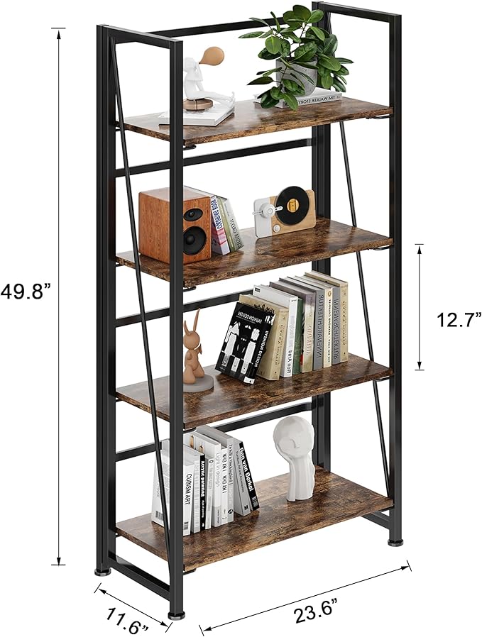 BHG Vintage Multifunctional Bookcase Folding Bookshelf, No-Assembly Plant Stand Storage Rack Shelves for Home Office (Fire, 4-Tier)-NeatNest