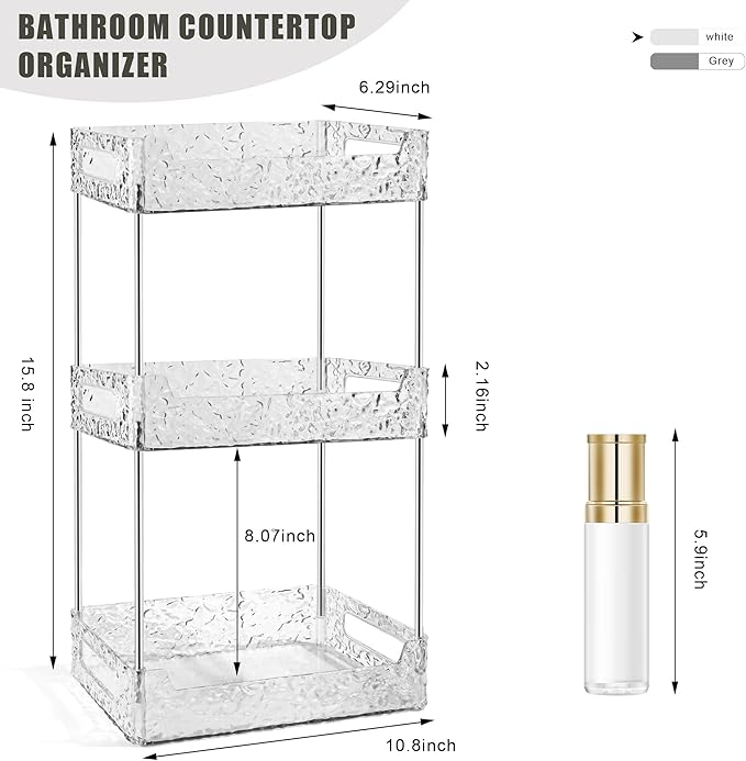 3-Tier Bathroom Counter Organizer Countertop Storage, Dresser Organizer Vanity Tray for Makeup, Perfume Organizer Cosmetics Skincare Shelf - Clear-NeatNest
