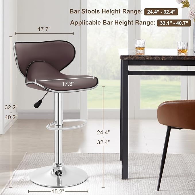 BestOffice Bar Stools Set of 2, Counter Height Adjustable Bar Stools with Back Bar Stool PU Leather Swivel Bar Stool Kitchen Counter Bar Stools Dining Chairs-NeatNest