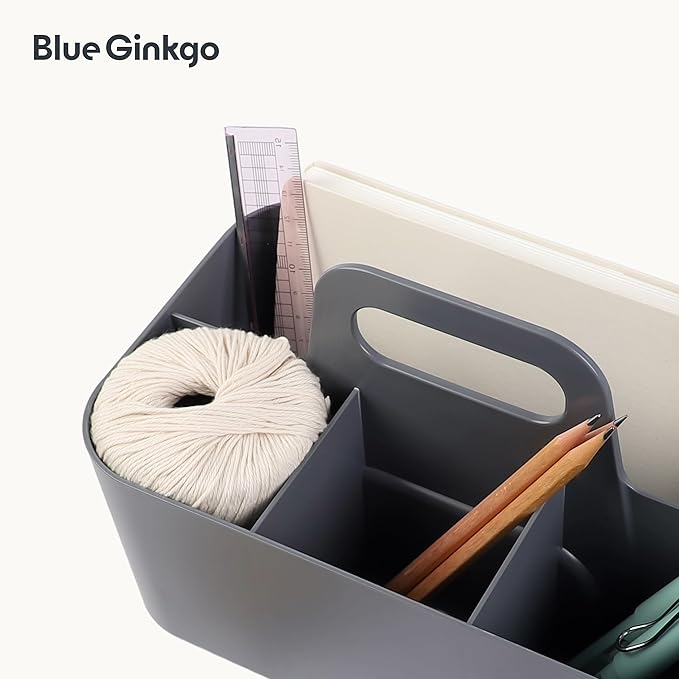 BLUE GINKGO Stackable Organizer Caddy – Korean-Made Portable Tote for Bathroom, Office, Crafts, or School Supplies (Rectangle, Gray)-NeatNest