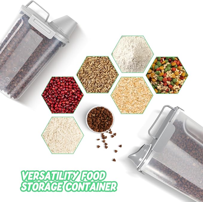 Dog Food Storage Container, Upgraded Large Nozzle BPA-free, 8-12 LBS Plastic Pet Food Storage Containers, With 4 Sealed Clasps, 1 Measuring Cup and Handle, Easy to Clean and Carry -2 Packs-NeatNest