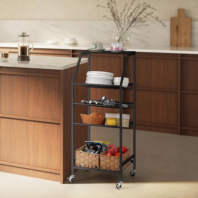 Bathroom Towel Stand Freestanding 5 Tier Metal Utility Rolling Cart with Storage for Home Kitchen Living Room Office, Rustic Brown