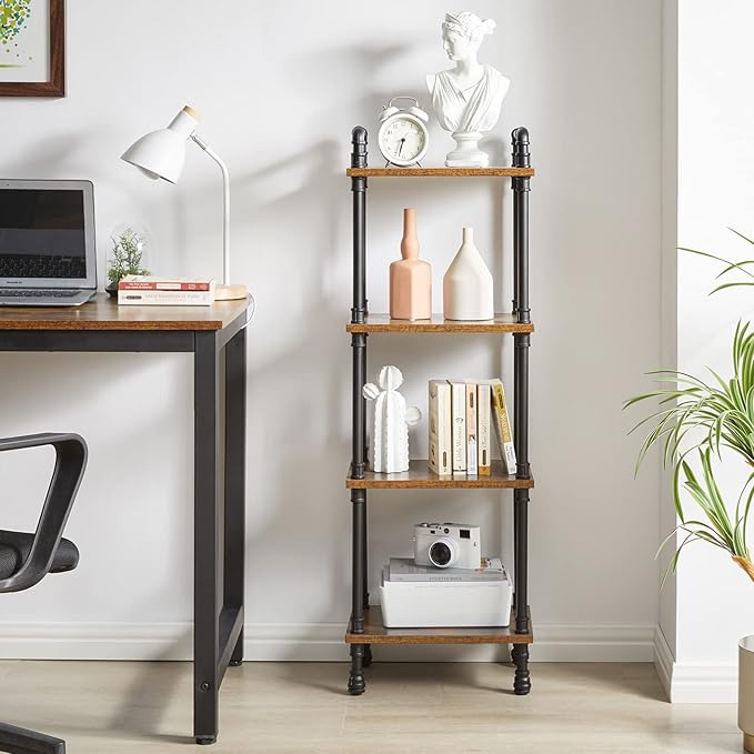 IBUYKE Industrial Pipe Ladder Shelf,4-Tier Vintage Style Book Shelf,Free Standing Units,Display Rack and Storage Organizer for Living Room,Bedroom,Kitchen,Rustic Brown UTMJ404H