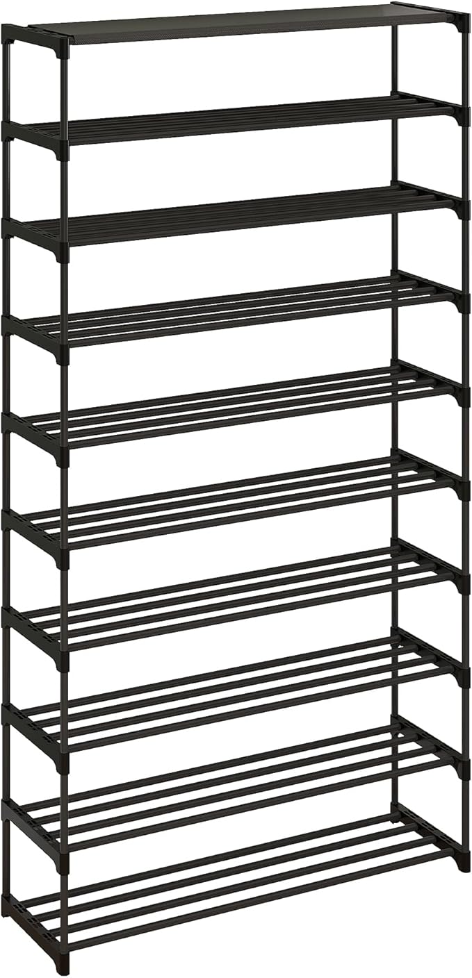 Calmootey 10-Tier Shoe Rack, Tall Large Capacity 50 Pairs Shoes Storage Organizer, Stackable Wide Shoe Shelf for Entryway, Hallway, Black-NeatNest