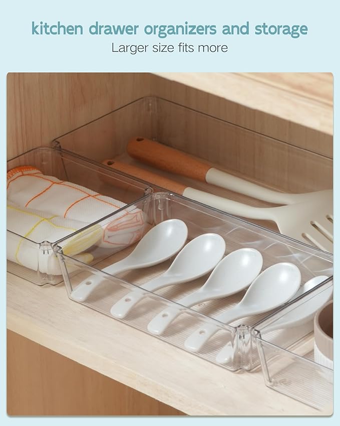 9 Pack Large Clear Plastic Drawer Organizer Trays, Desk Drawer Organizers and Storage Dividers, Non-Slip Storage Bins for Jewelry, Snacks, Office, Bathroom, Bedroom and Kitchen-NeatNest